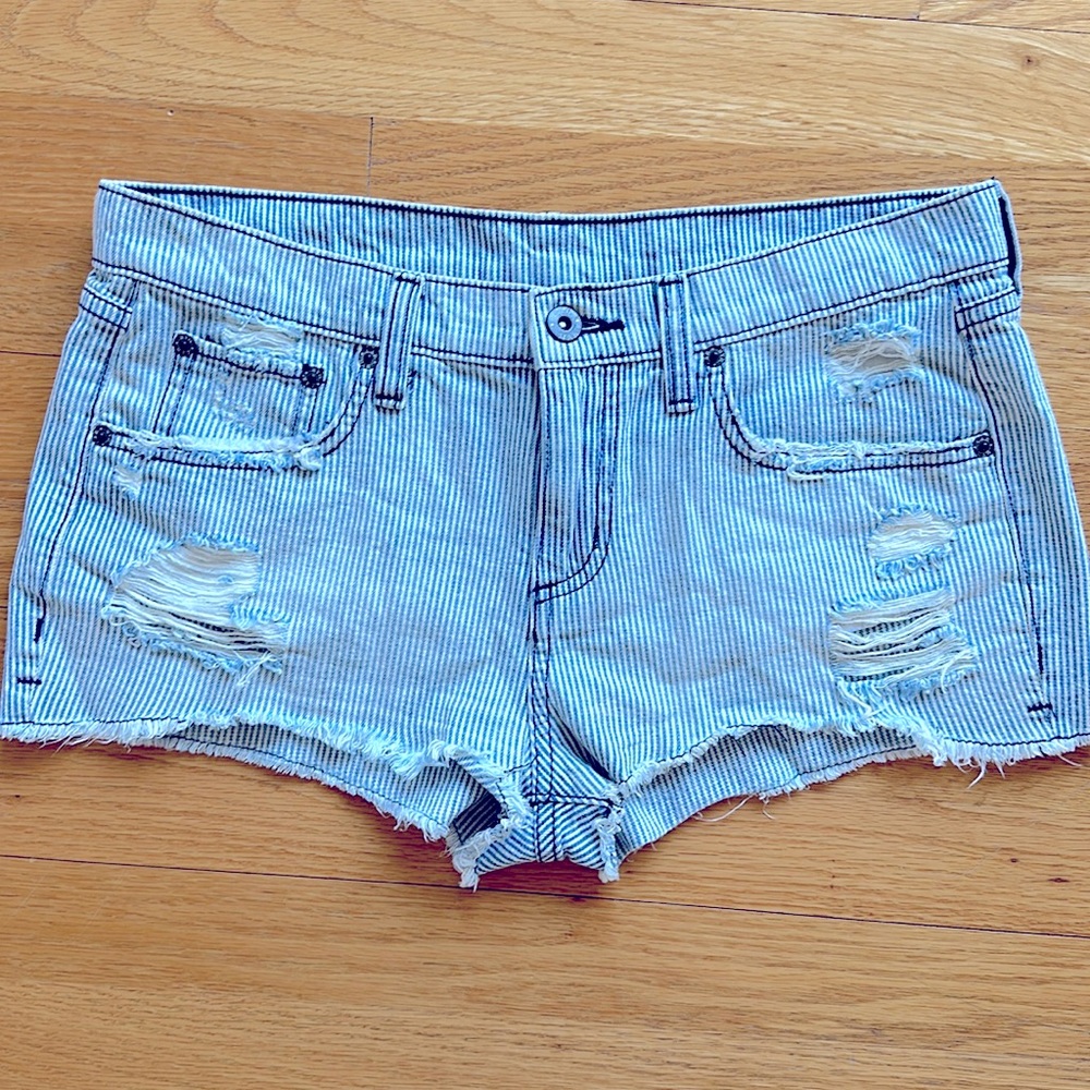LF CARMAR Pinstripe Distressed Demin Shorts